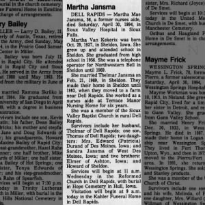 Obituary for Martha Mae Jansma