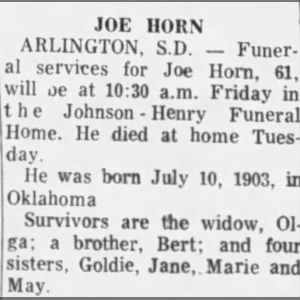 Obituary for JOE HORN